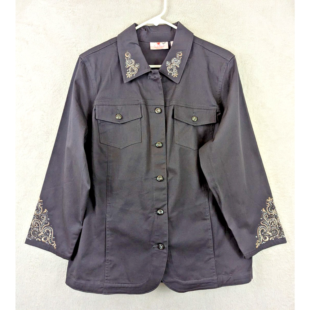 Quacker Factory Sz L Sequined Jacket Gray Buttons… - image 1